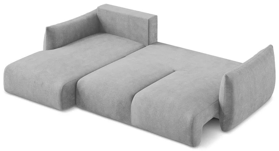 Világosszürke zsenília kinyitható sarokkanapé (bal oldali-heverő résszel) Leila – Makamii