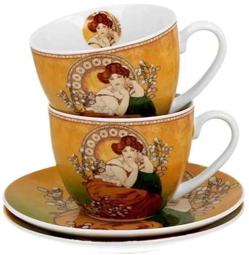 Mucha porcelán csésze aljjal- 270 ml - 2 személyes készlet - Topáz