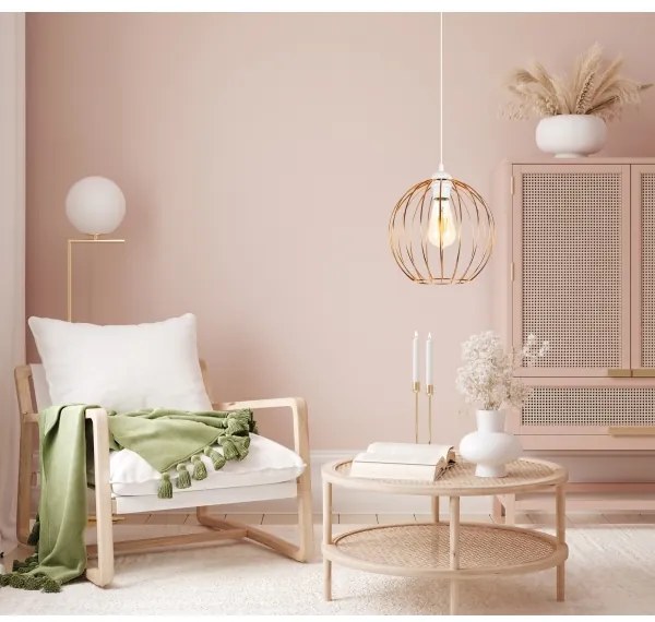 Csillár zsinóron MATT 1xE27/60W/230V fehér/réz