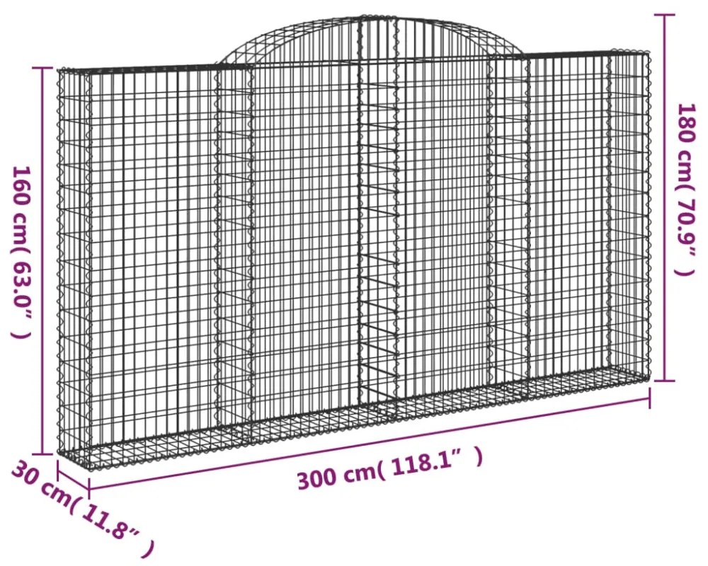 íves horganyzott vas gabion kosár 300 x 30 x 160/180 cm