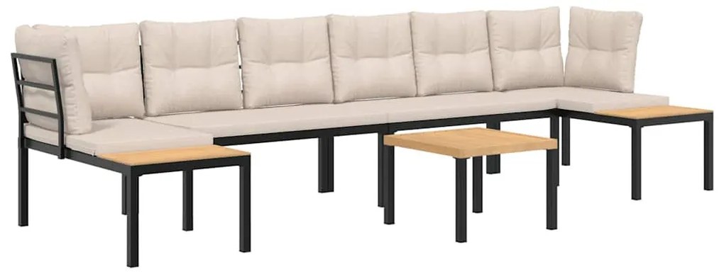 5 részes fekete porszórt acél kerti kanapészett párnával