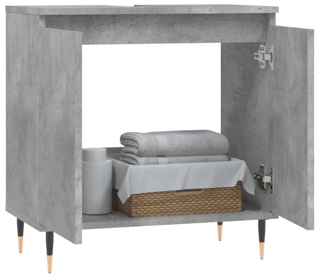 Betonszürke szerelt fa fürdőszobaszekrény 58x33x60 cm