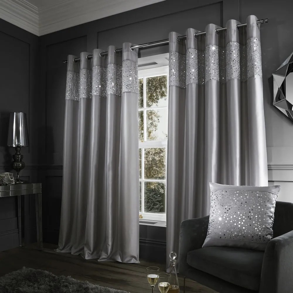 Szürke függöny szett 2 db-os 168x183 cm Glitzy Sequin – Catherine Lansfield