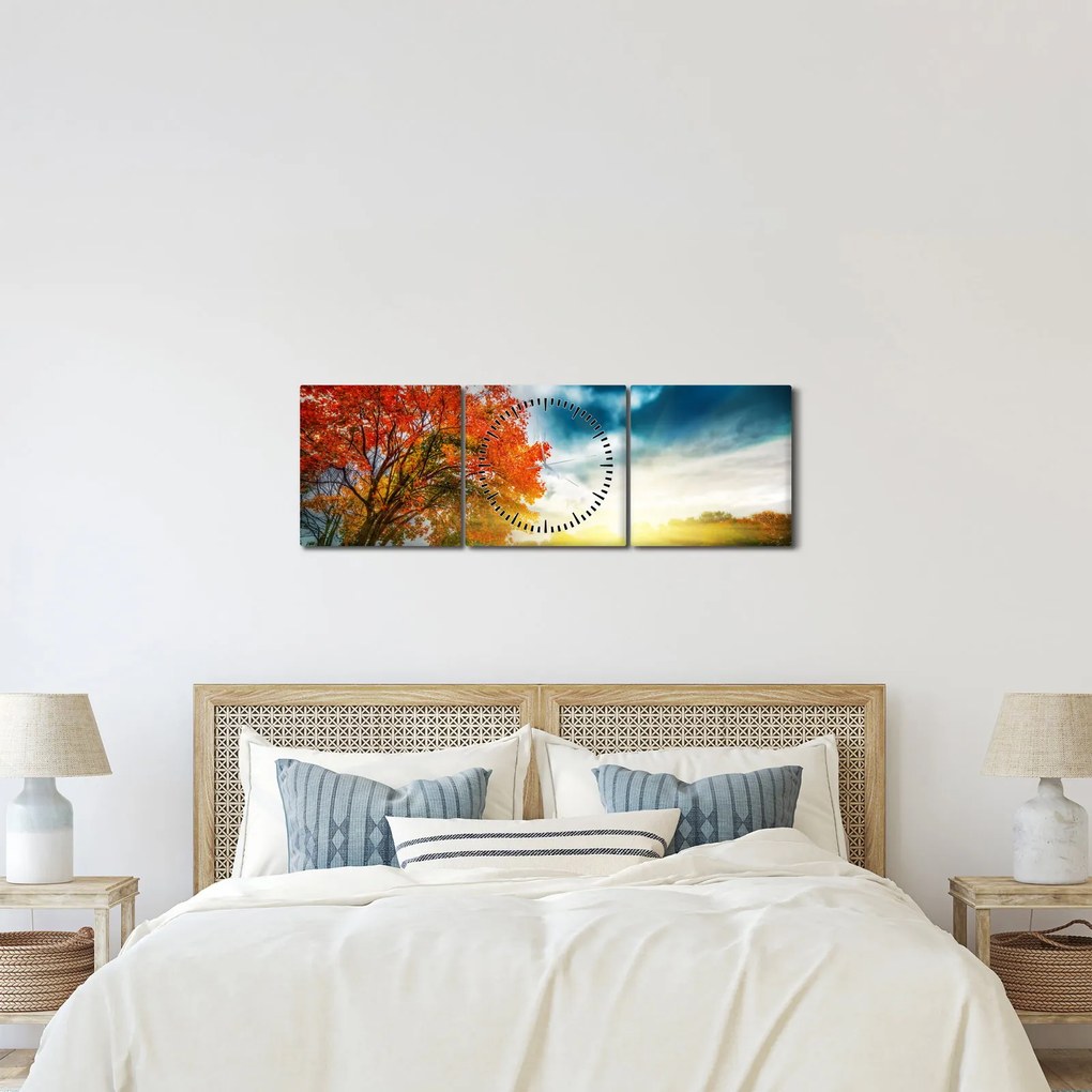 Napsütésben fürdő táj képe (órával) (90x30 cm)