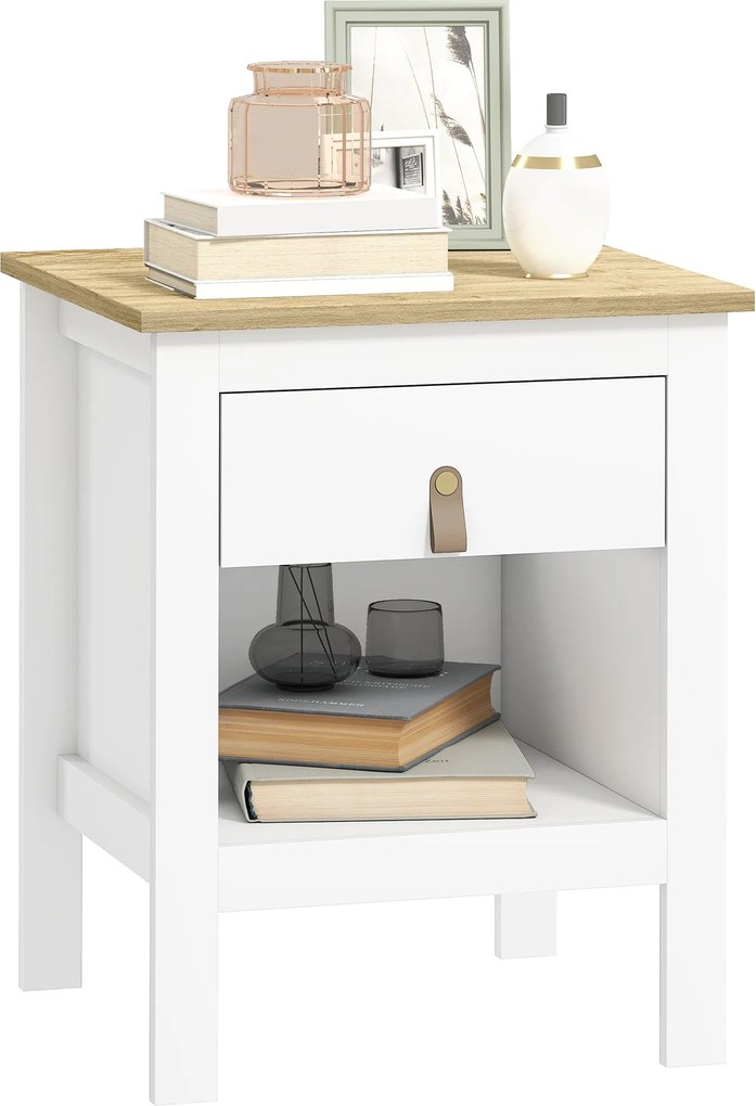 HOMCOM Modern Éjjeli Asztal Fiókkal és Nyitott Térrel, 45x40x55 cm, Fehér | Aosom