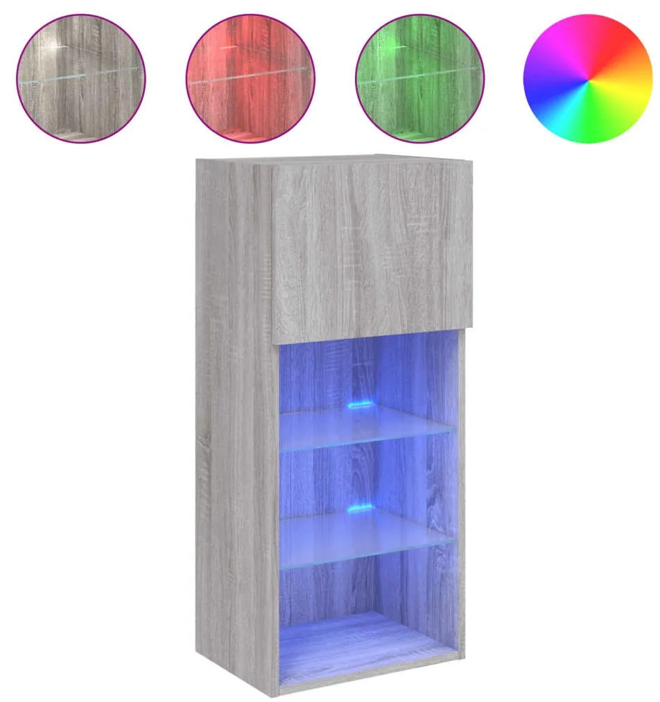 2 db szürke sonoma színű TV-szekrény LED-ekkel 40,5x30x90 cm