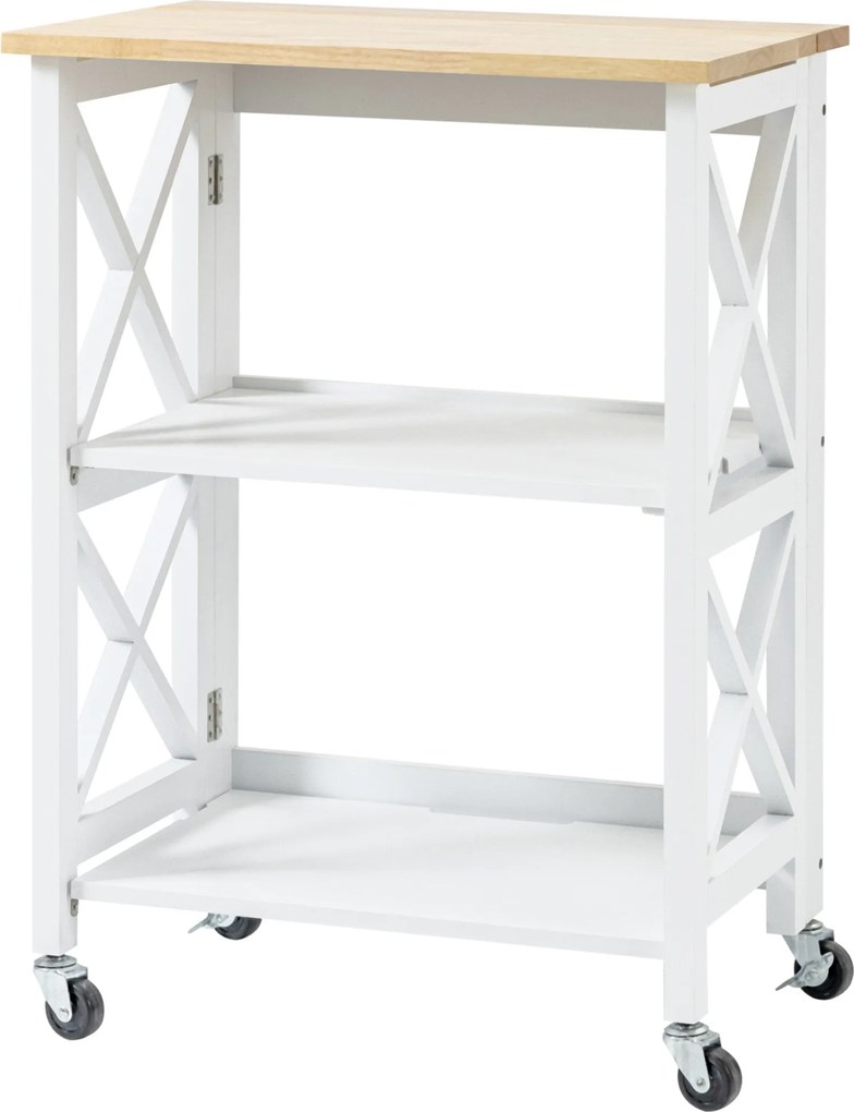 HOMCOM Összecsukható Konyhai Kocsi Kerekekkel Zöldségkocsi 2 Polccal Étkezőbe 40 kg Terhelhetőség 60x40x84 cm Fehér | Aosom