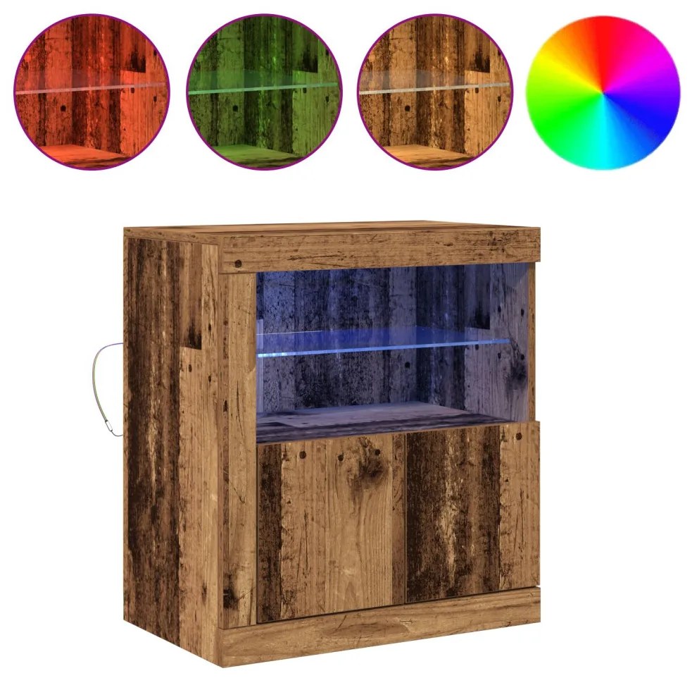 LED világítással ellátott oldalszekrény, öreg fa 60,5x37x67 cm