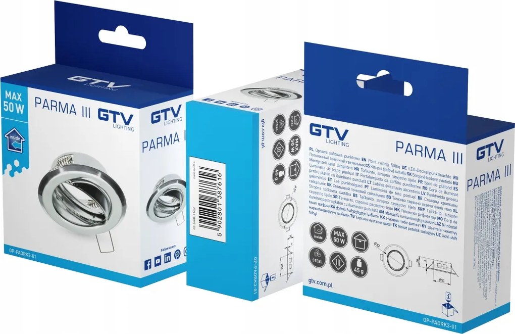 Parma III mennyezeti spot lámpatest, IP20, kerek, állítható dőlésszög, króm