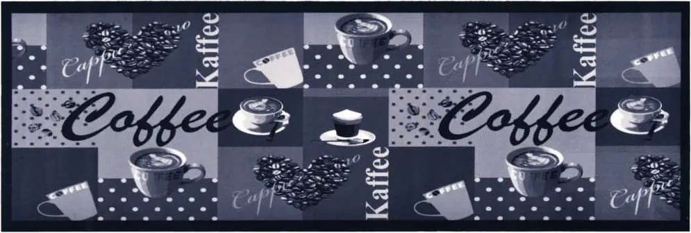 vidaXL kék kávémintás mosható konyhai szőnyeg 45 x 150 cm