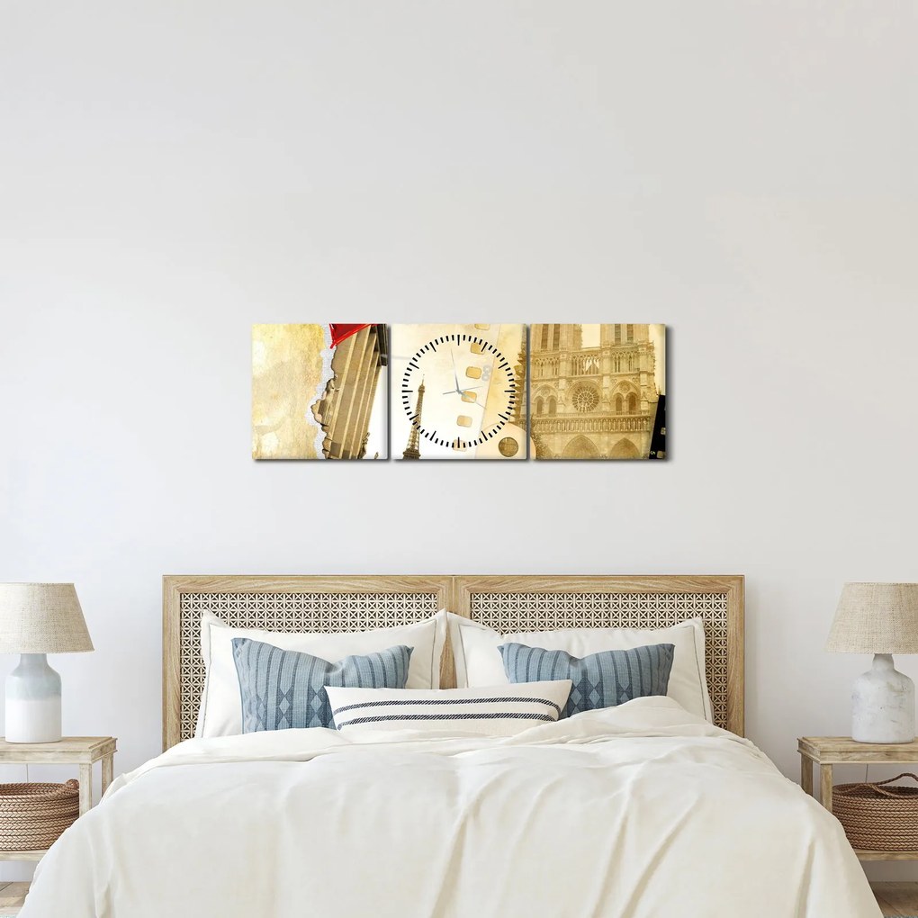 Kép - Párizs emlékei (órával) (90x30 cm)