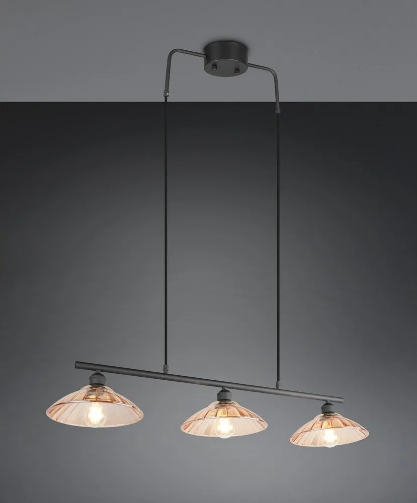 Fekete-borostyán színű fém függőlámpa üveg búrával Eluna – Reality