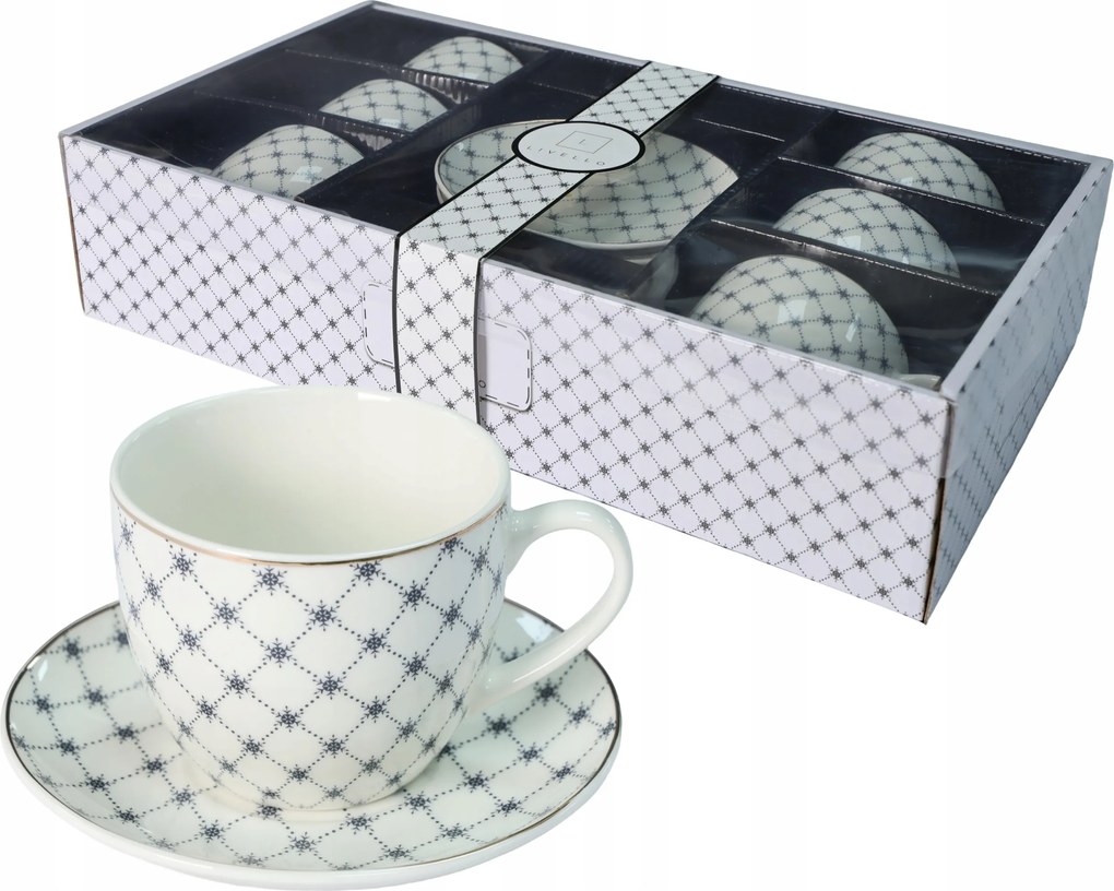 Livello Kávéscsésze 6 x 250 ml csészealjjal 14 cm arany csíkkal