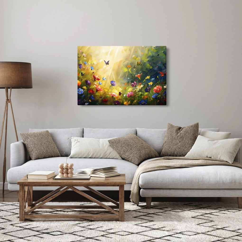 Kép - Tavaszi virágos rét, festmény (90x60 cm)