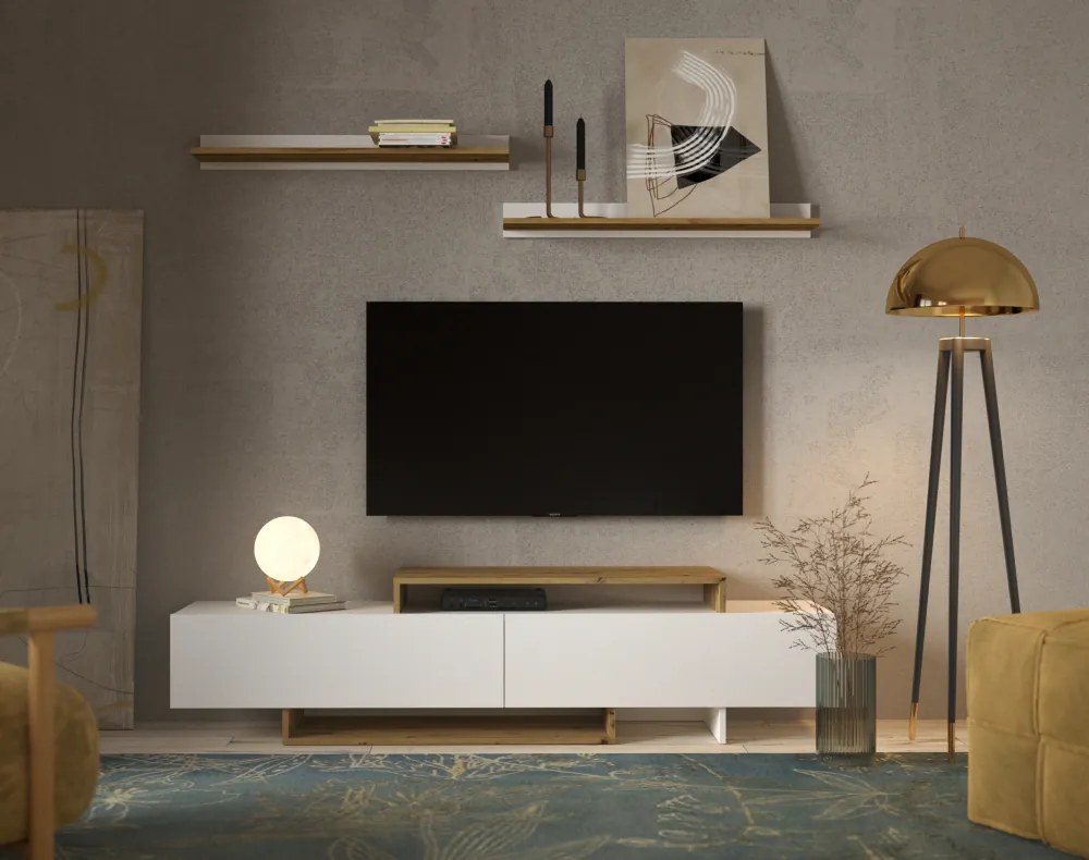 Nappali fal, fehér/artisan tölgy, MILONA