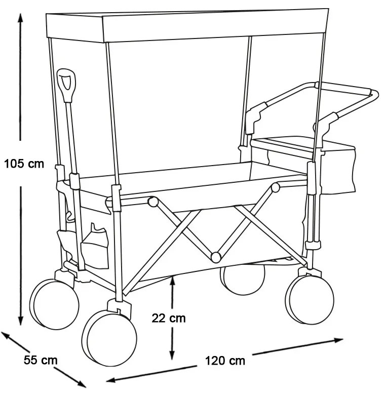 Összecsukható kocsi tetővel, húzható-tolható, sötétkék