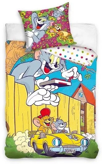 Tom és Jerry Yellow Car ágyneműhuzat 140×200cm, 70x90 cm