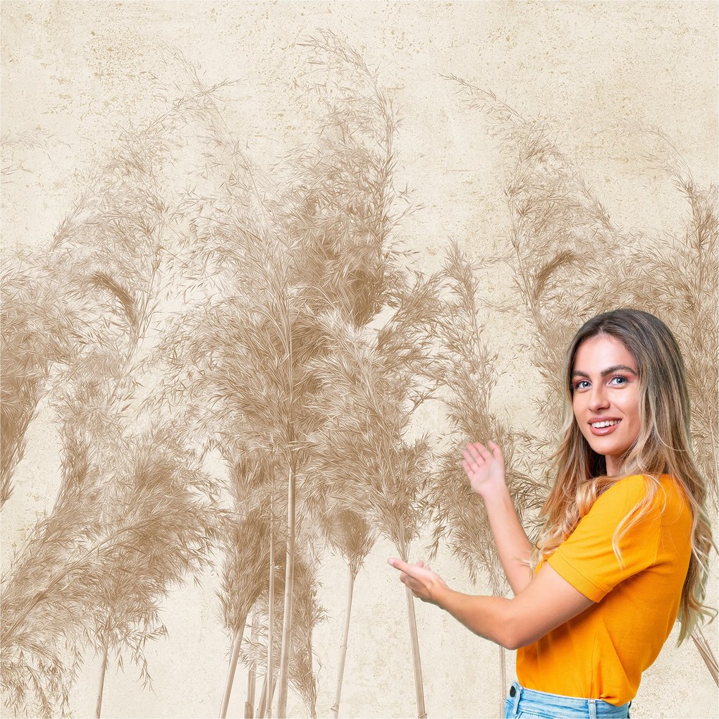 3D fotótapéta Nappali Hálószoba Boho Fű Levelek Beton Loft 392x280 BKLB04F