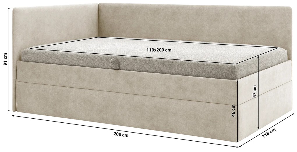 Egyszemélyes ágy 110 cm Optoman (barnásszürke) (ágyráccsal és matraccal) (tárolóhellyel). 1098578