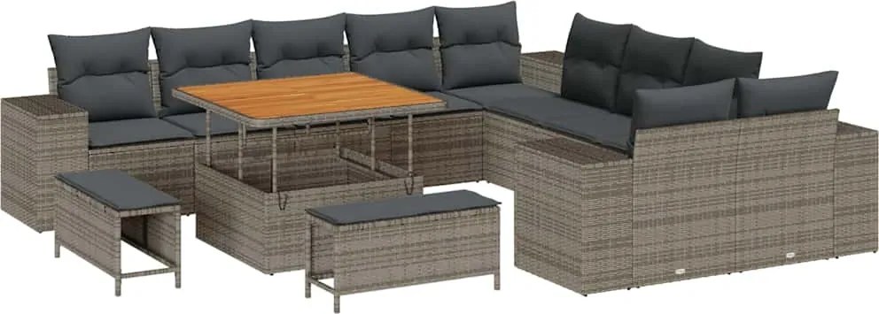 vidaXL Kerti Kanapé Szett párnával 13 pcs Szürke polirattan