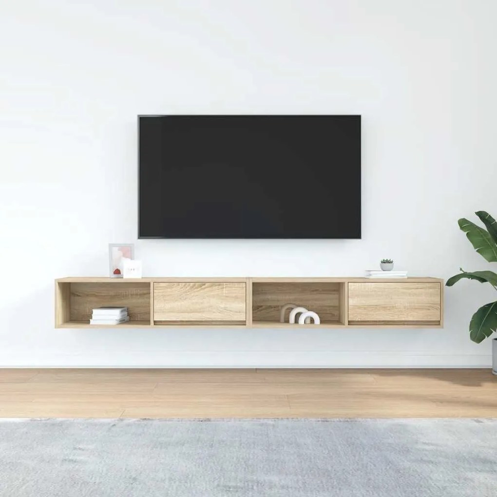 2 db sonoma tölgy színű szerelt fa TV-szekrény 100x31x25,5cm