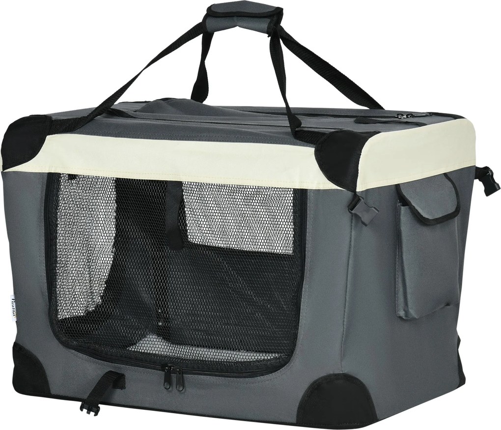 PawHut Összecsukható Kutya Szállító 60x41x41 cm Kiskutyák és Macskák Számára Ablakos Puha Párnával és 2 Vállpánttal | Aosom
