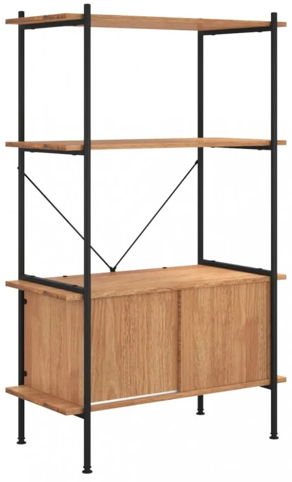 4 szintes acél és szerelt fa polc szekrénnyel 80x40x130 cm