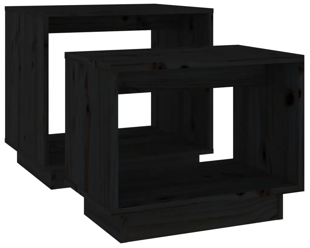 2 db fekete tömör fenyőfa rakásolható dohányzóasztal