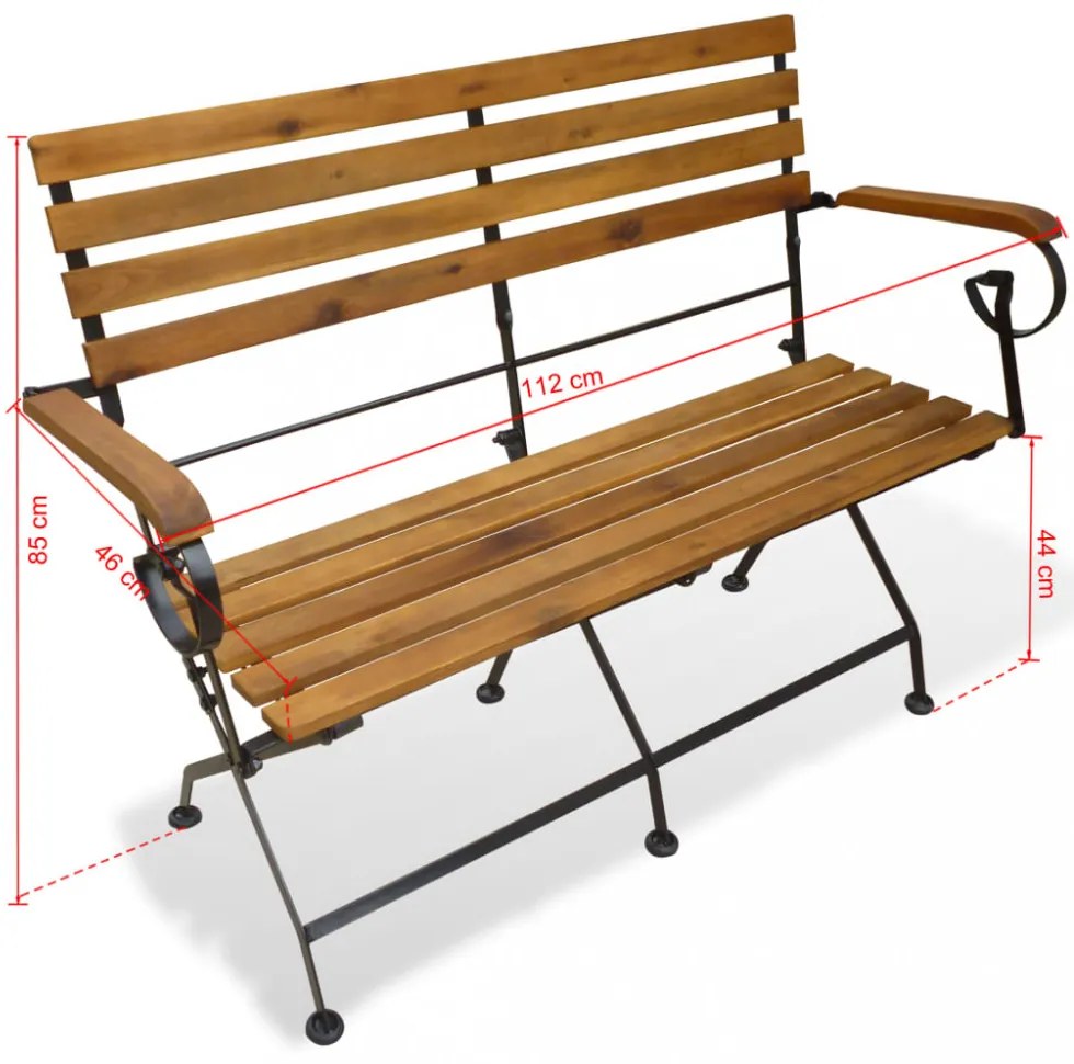összecsukható tömör akácfa kerti pad 112 cm