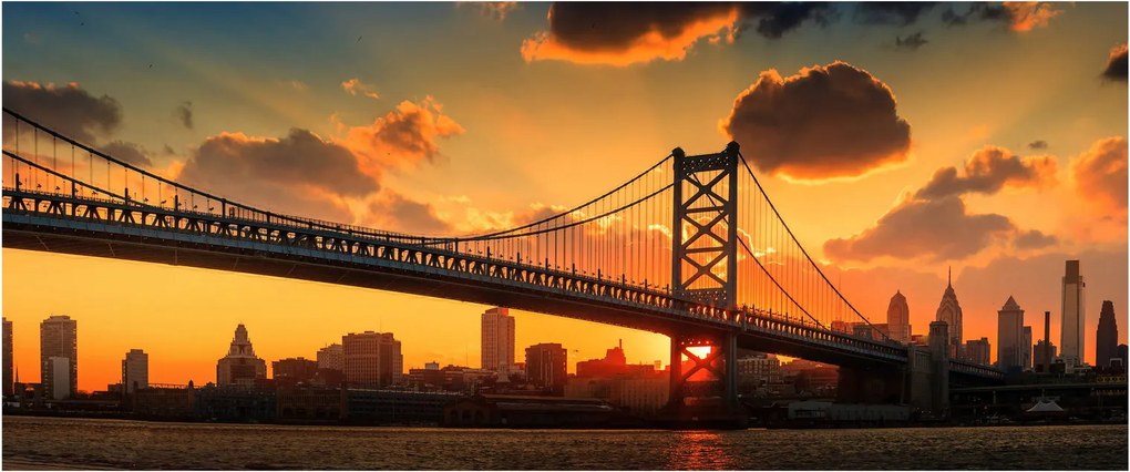 Kép - Naplemente a Ben Franklin híd felett, Philadelphia (120x50 cm)