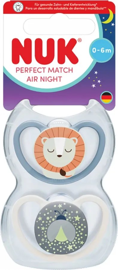 Baba cumi  NUK Perfect Match Air Night FIREFLY/LION 0-6m 2db, vel. 0-6 h