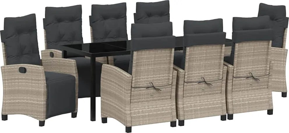 vidaXL Kert étkező szett párnával 9 pcs Világosszürke polirattan