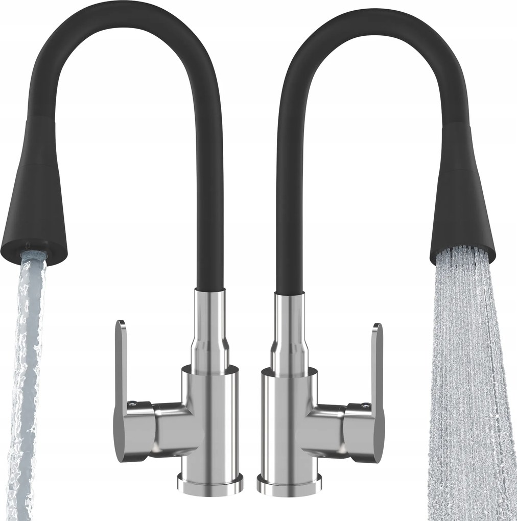 Konyhai Csaptelep Flexibilis Fekete Hajlékony Kifolyócső Króm Mosogató Flexo