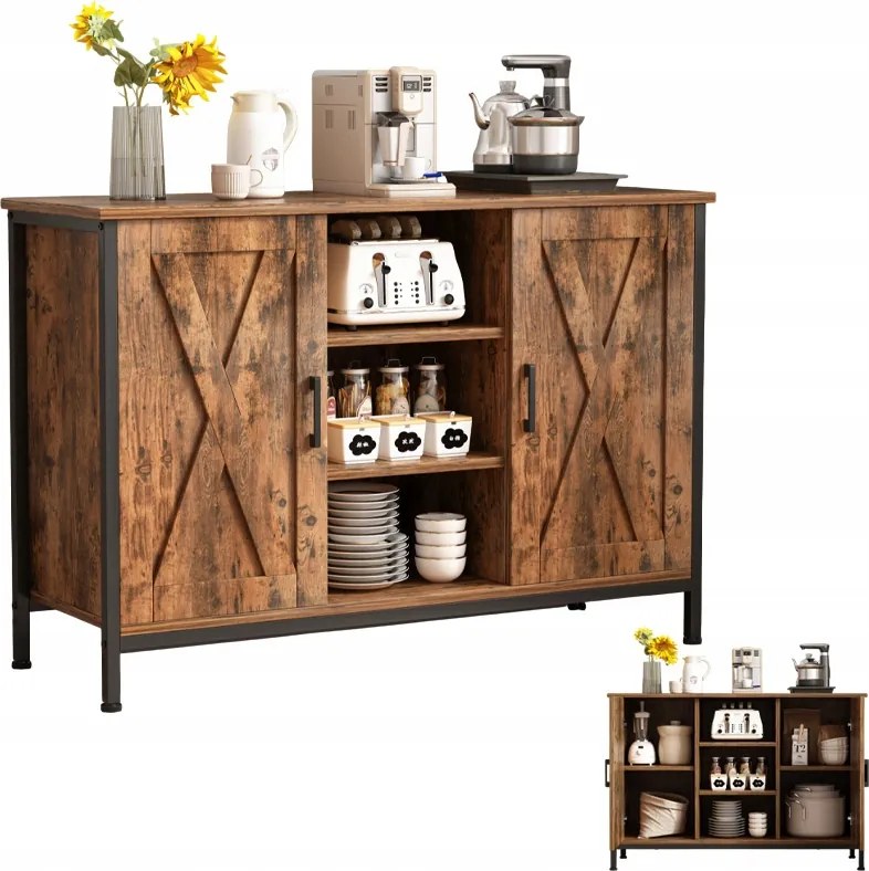 Tálalószekrény Oldalsó Szekrény Nyitott Polcokkal Vintage Komód Konyha Nappali Loft