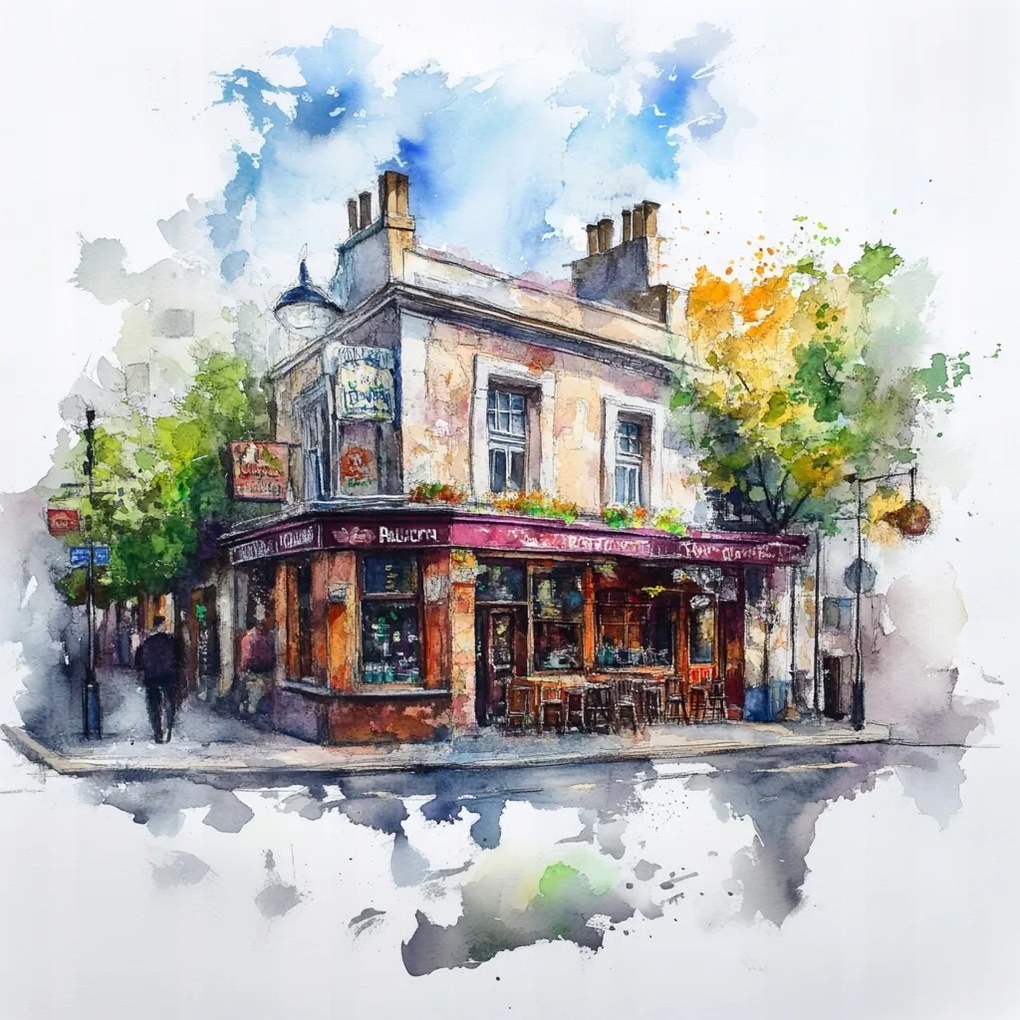 Vászonkép Canvas Párizsi Akvarell Kávézó Retro Építészet 40x40