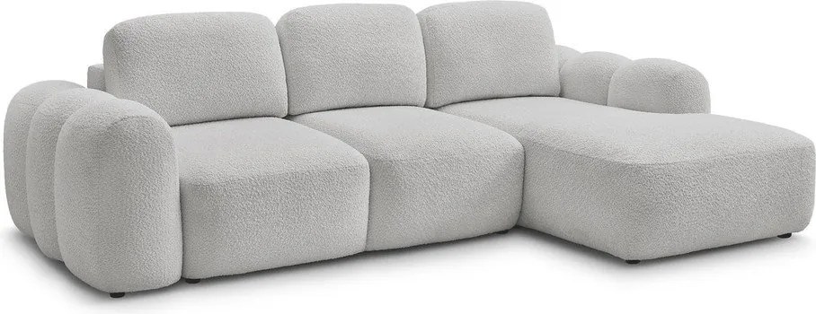 Világosszürke buklé kinyitható-tárolóhelyes sarokkanapé (jobb oldali-heverő résszel) Montaigne – Bobochic Paris