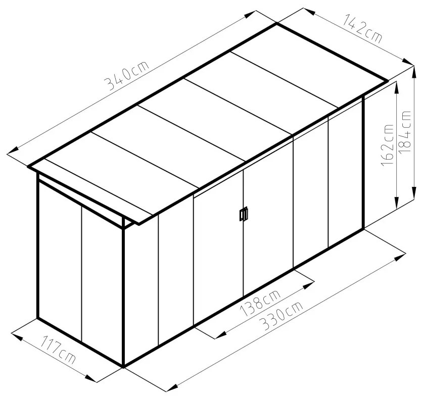 Kerti ház G21 GRAH 483 - 340 x 142 cm, metál szürke