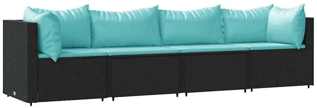 4 részes fekete polyrattan kerti ülőgarnitúra párnákkal