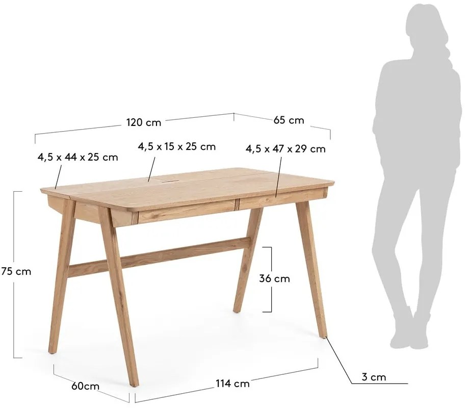 Jakes Natural íróasztal, 120 x 65 cm - Kave Home