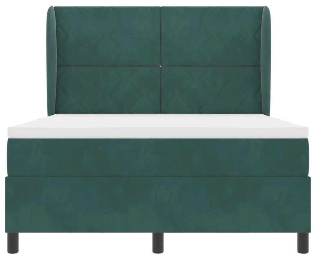 Boxspring Ágy Mattal - Sötét Zöld, 140x200 cm, Bársony