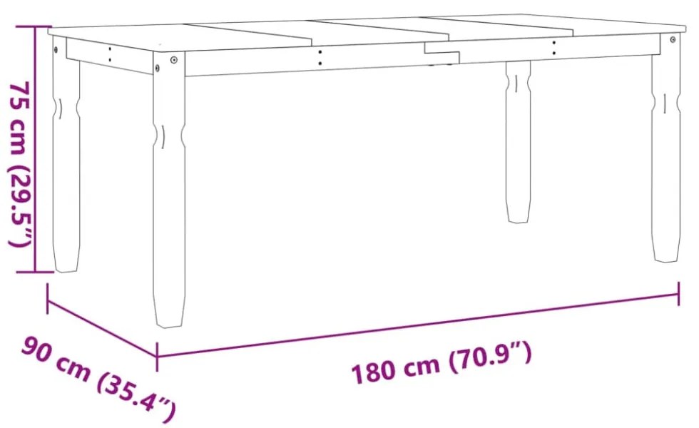 Corona fehér tömör fenyőfa ebédlőasztal 180 x 90 x 75 cm