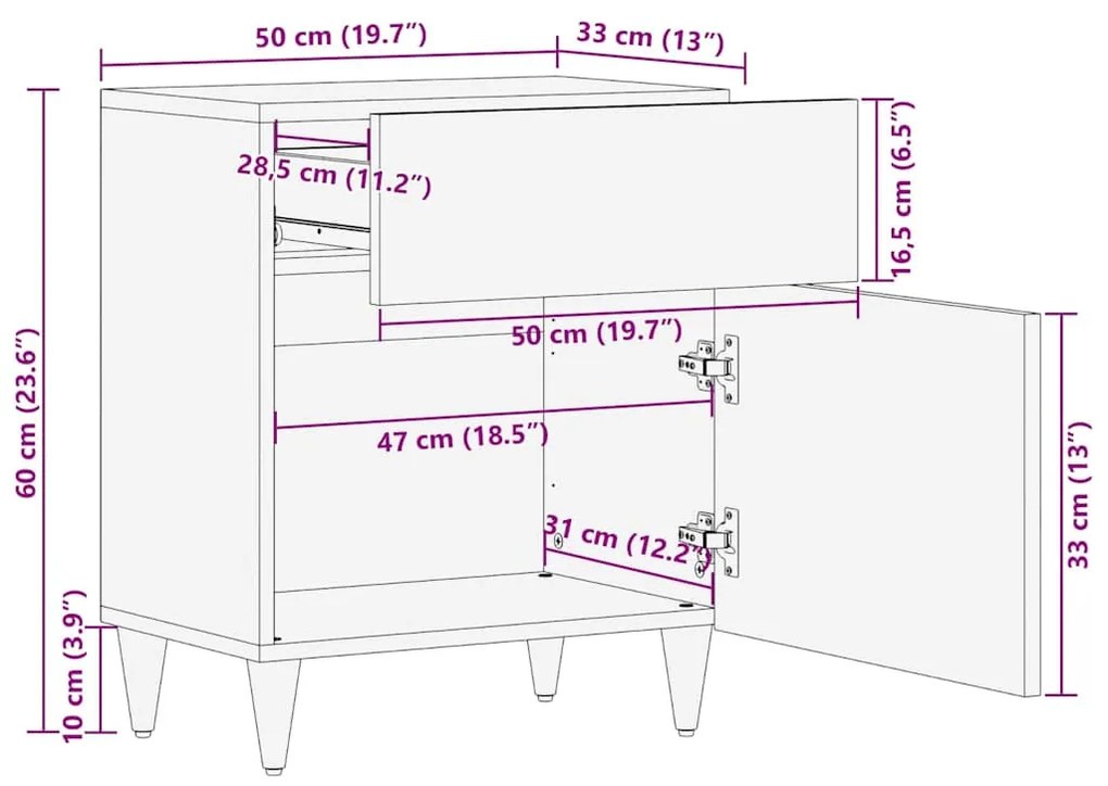 Éjjeli asztal Fekete és Arany 50 x 33 x 60 cm tömör mangófa