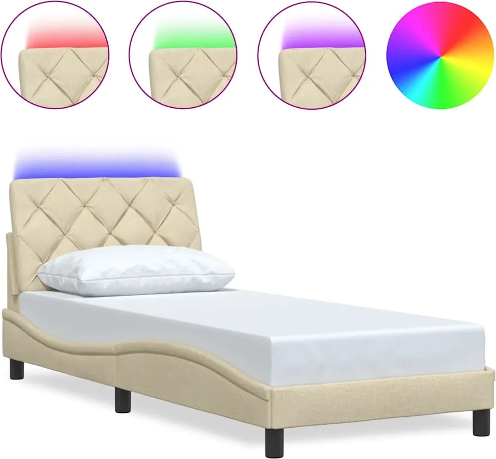 vidaXL krém szövet ágykeret LED-ekkel matrac nélkül 80x200 cm