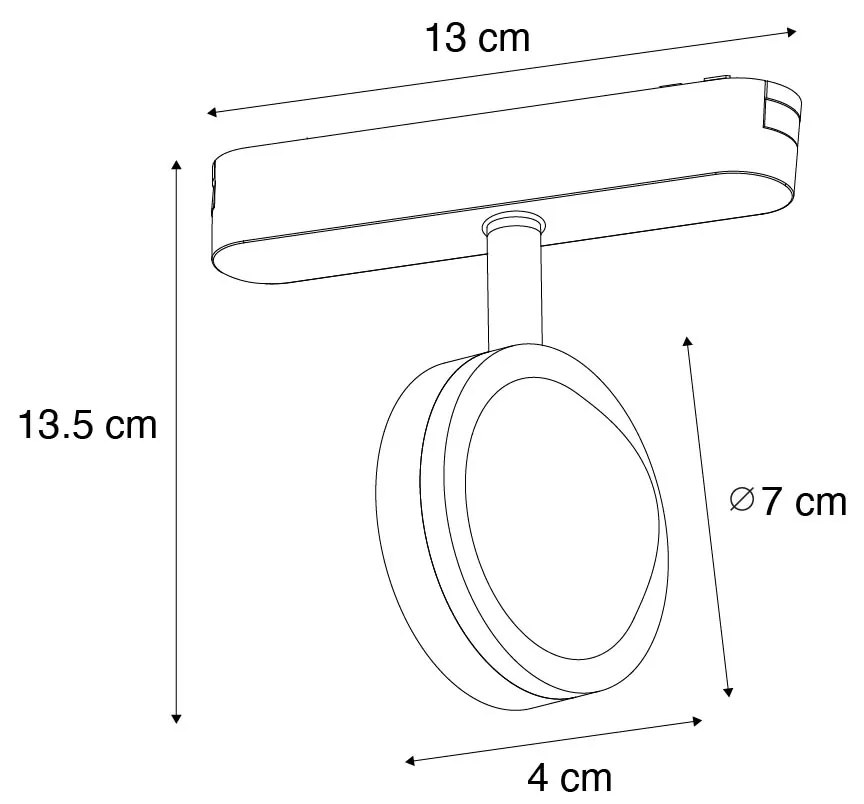 Modern fekete spotlámpa 1 fázisú sínrendszerhez, LED-es, elforgatható és dönthető - Magnetic Lance