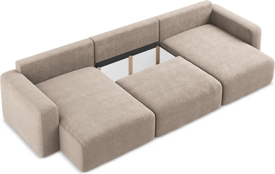 Bézs zsenília kinyitható-tárolóhelyes (U alakú) sarokkanapé Kona – Makamii