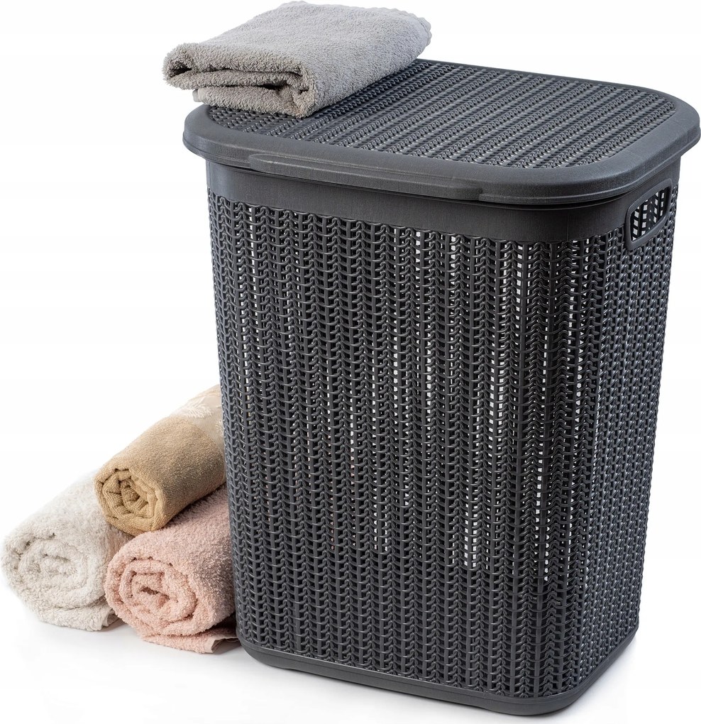 Szennyestartó Kosár 50L Műanyag Tartály Nagy Fedéllel Szürke