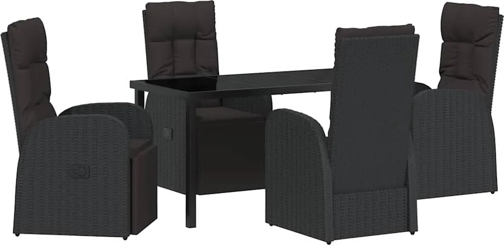 vidaXL Kert étkező szett párnával 5 pcs Fekete polirattan