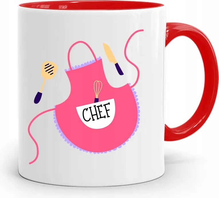 Piros Bögre Ajándék Chef Szakácsnak, fényképes nyomtatással