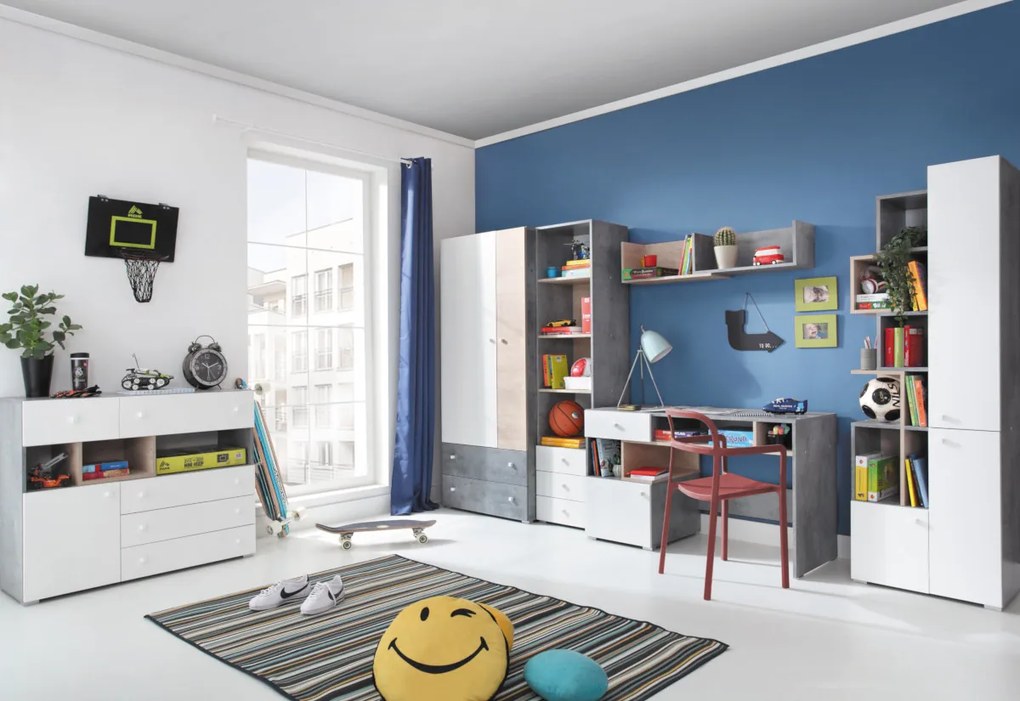 SIGMAR íróasztal, 125x76x55, fehér/beton