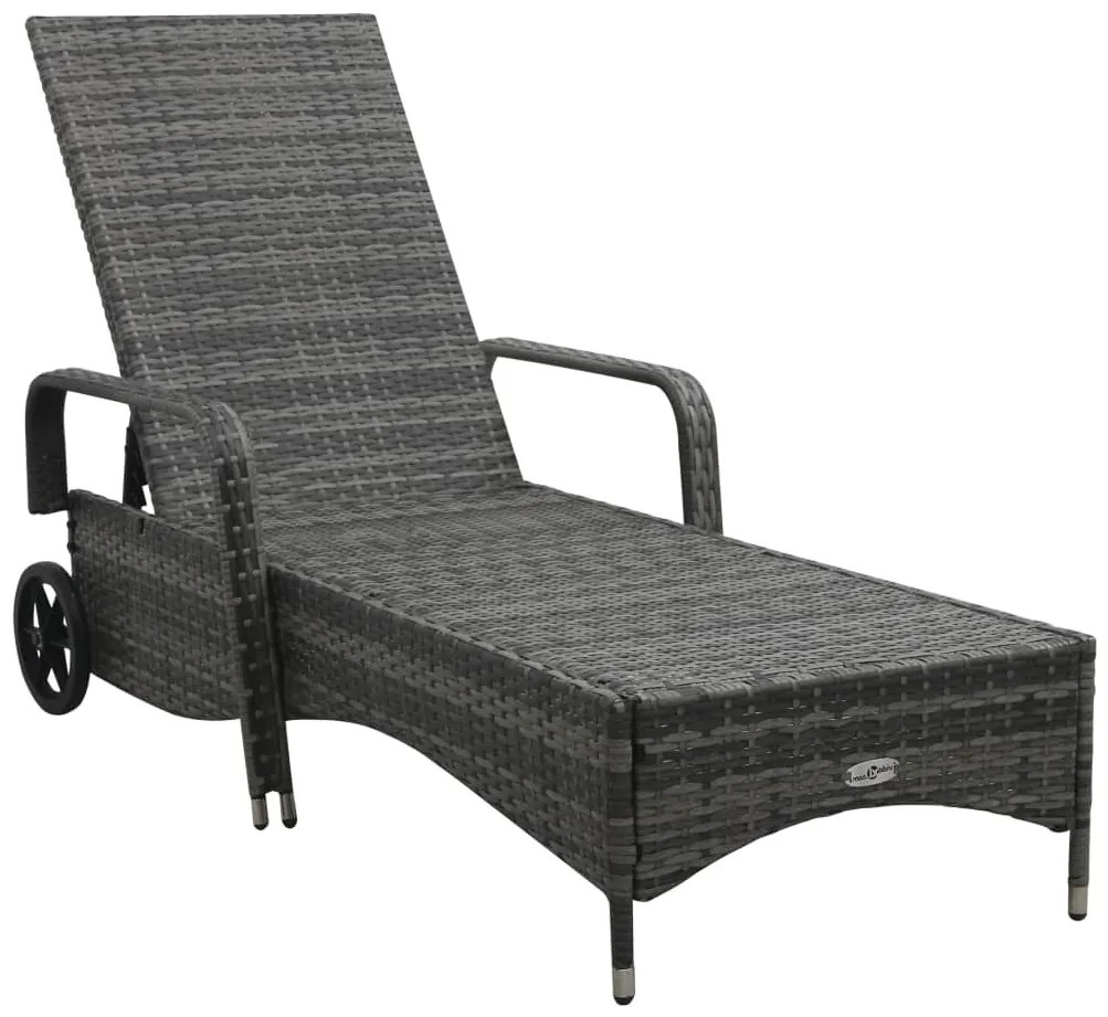 Szürke polyrattan napozóágy kerekekkel